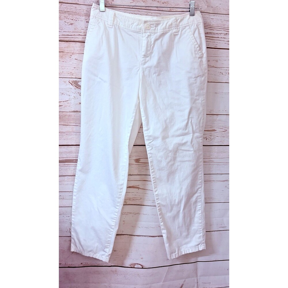 Liz Claiborne Villager White Cotton Chino Stretch Crop Ankle Pants ~ Size 6 ~